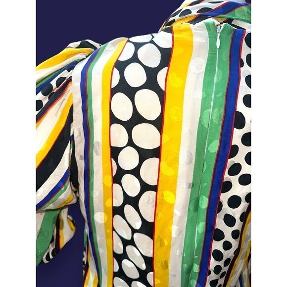 VINTAGE 80'S ADELE SIMPSON MULTI PRINT MOD DRESS Sz 16 - Picture 8 of 11